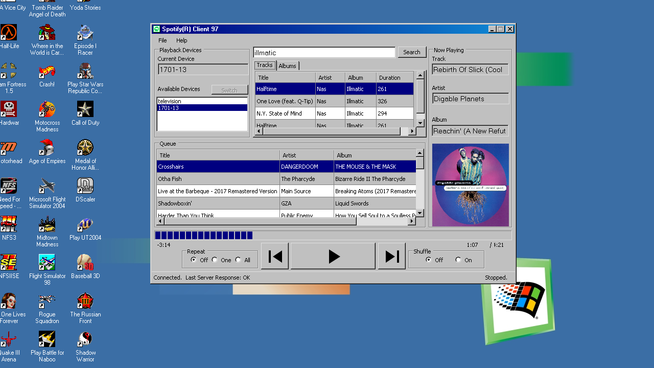 Screenshot of Spotify Client 97 running on Windows 98