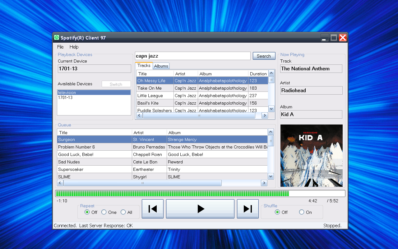 Screenshot of Spotify Client 97 running on Windows XP